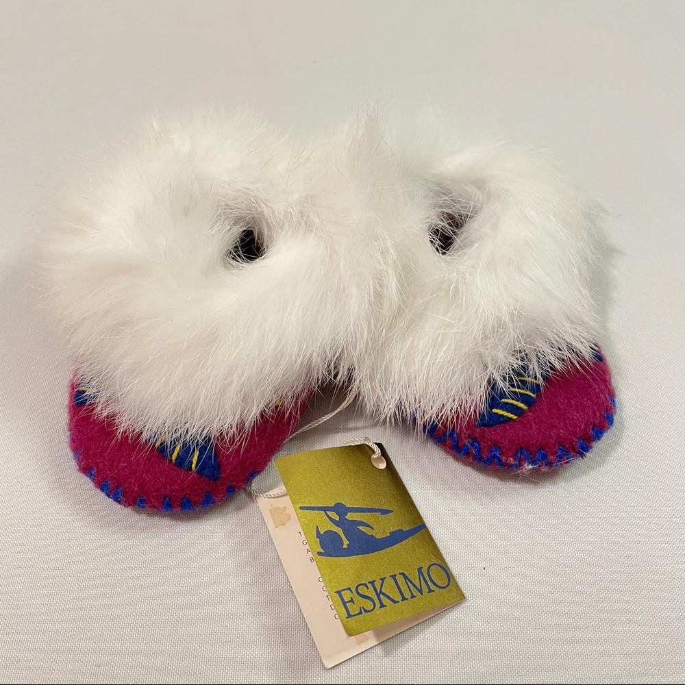 Vintage NWT Eskimo Felt Wool & Fur Slippers Baby 3.5”/4”